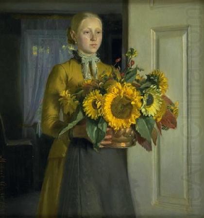 Michael Ancher A Girl with Sunflowers china oil painting image